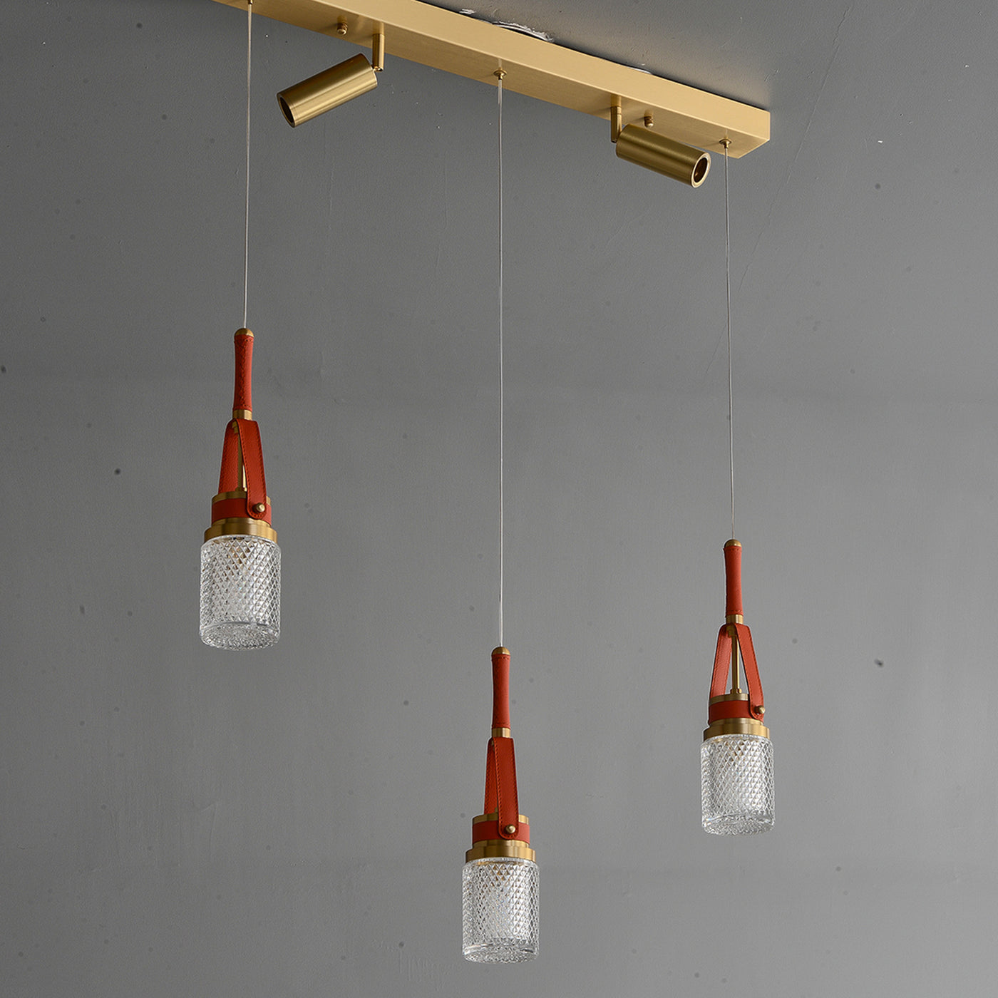 Creative red leather rectangle chandelier