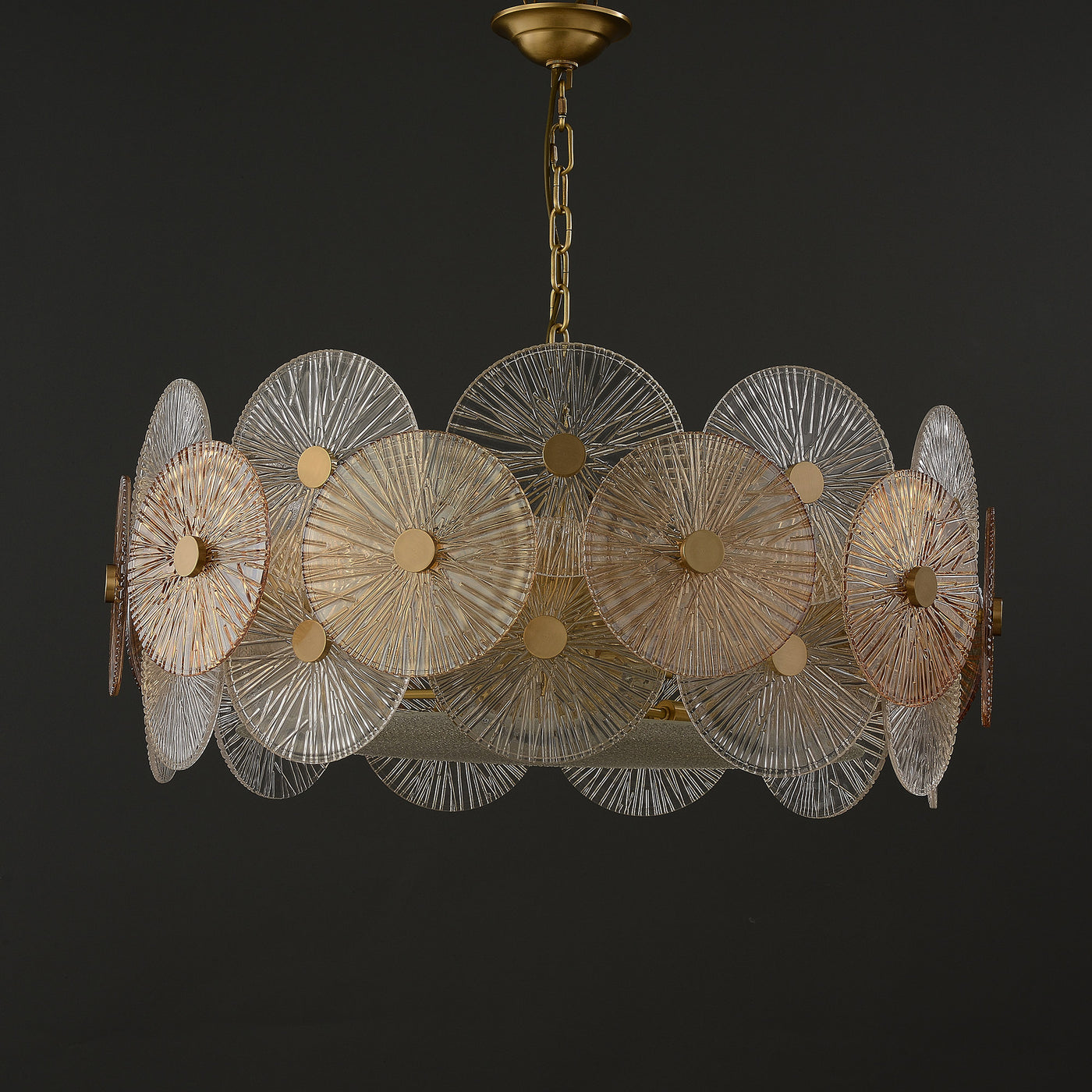 Round Transparent Wheel Brass Chandelier