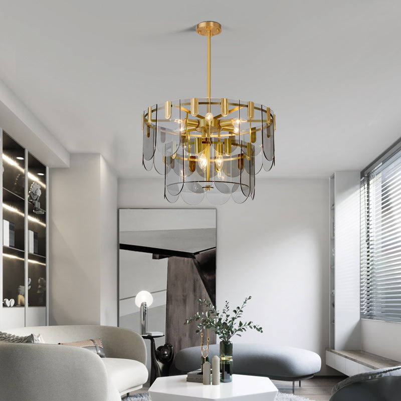 Amber Brass Glass Chandelier