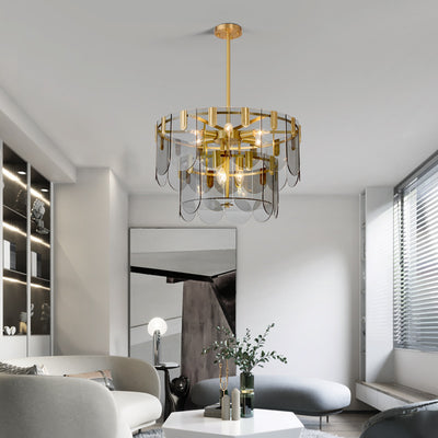 Amber Brass Glass Chandelier