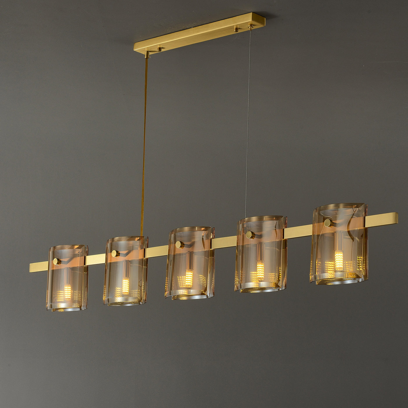 Modern Linear Smoke grey Rectangle chandelier L48"