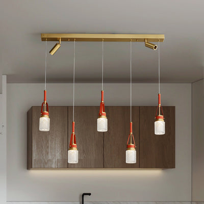 Creative red leather rectangle chandelier
