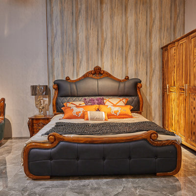 Luxury ebony wood leather bed