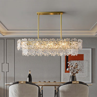 Postmodern luxury and full copper Snow glass rectangular chandelier