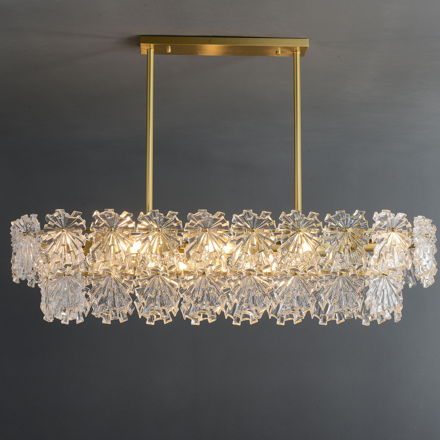 Postmodern luxury and full copper Snow glass rectangular chandelier