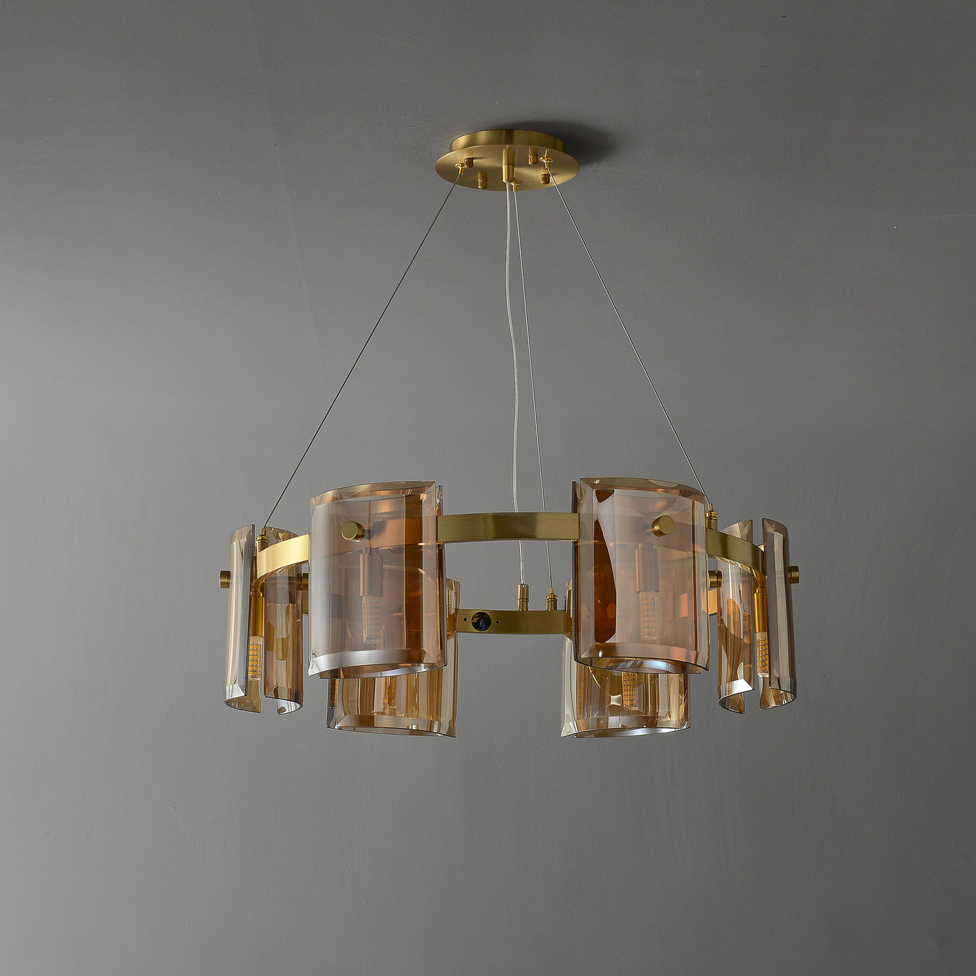 Smoke grey Faceted Crystal Glass Round Chandelier D24"