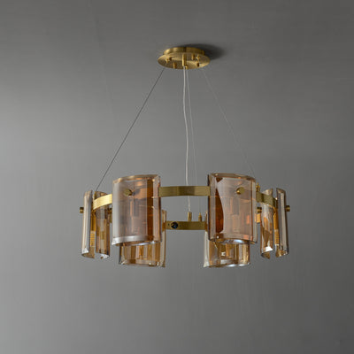 Smoke grey Faceted Crystal Glass Round Chandelier D24"