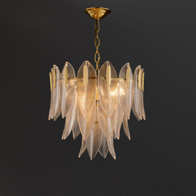 Transparent Leaves Glass Three-tier Chandelier