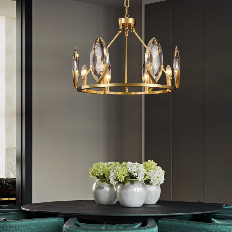 Round Leaf Brass Crystal Chandelier