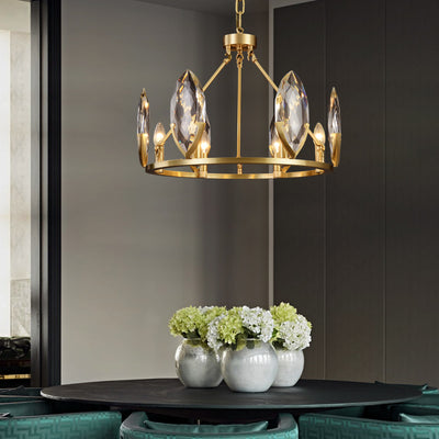 Round Leaf Brass Crystal Chandelier