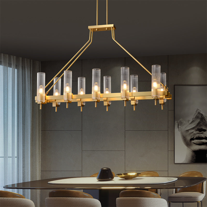Modern Geometrical Clear Glass Brass Chandelier