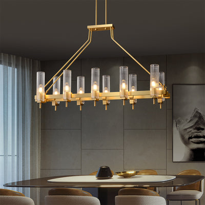 Modern Geometrical Clear Glass Brass Chandelier