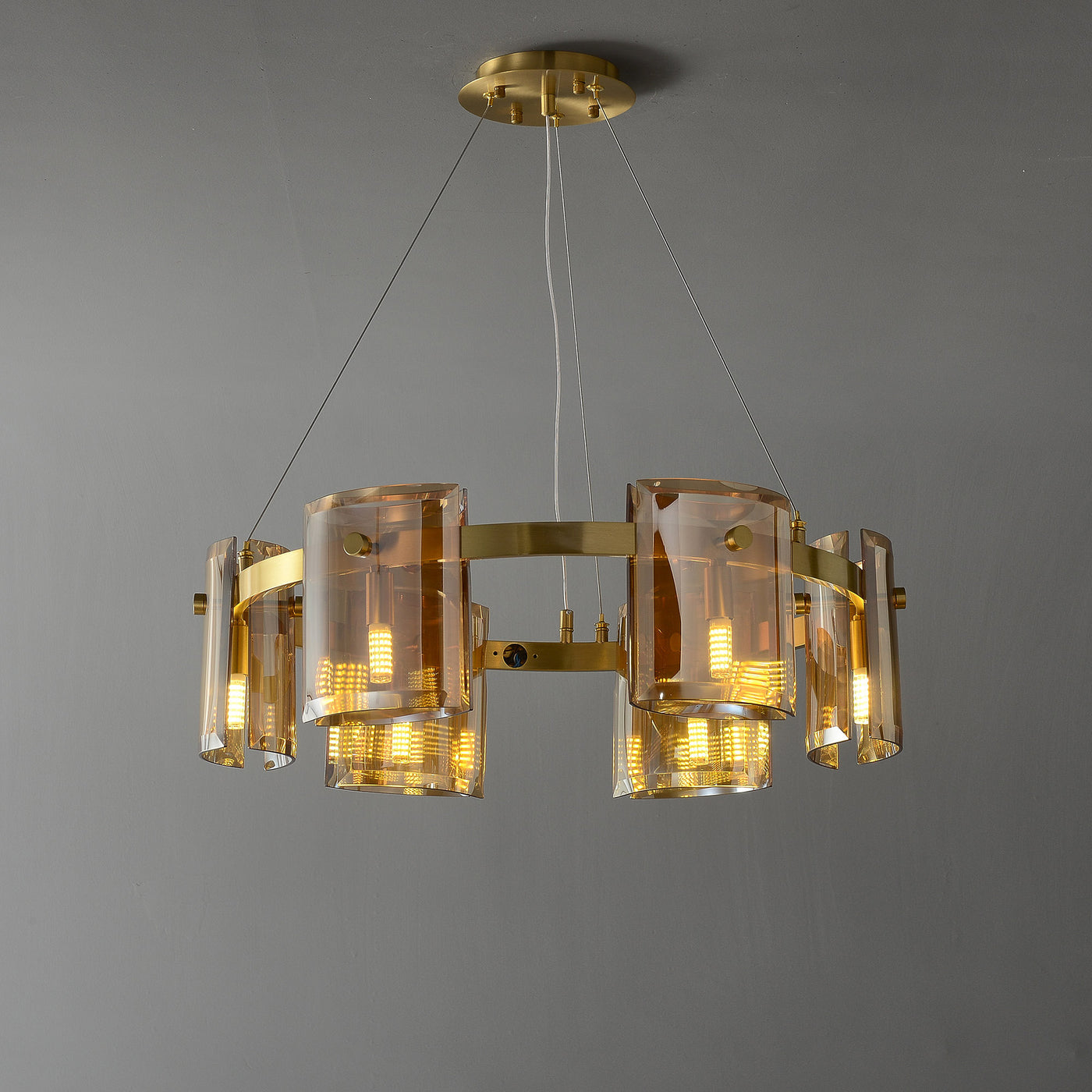 Smoke grey Faceted Crystal Glass Round Chandelier D24"