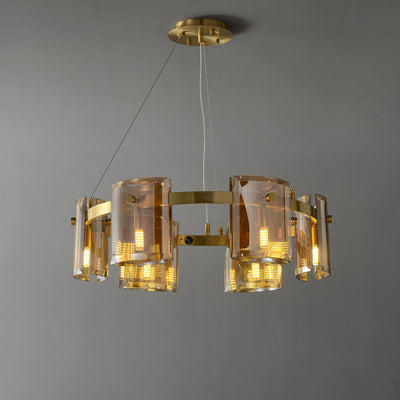 Smoke grey Faceted Crystal Glass Round Chandelier D24"