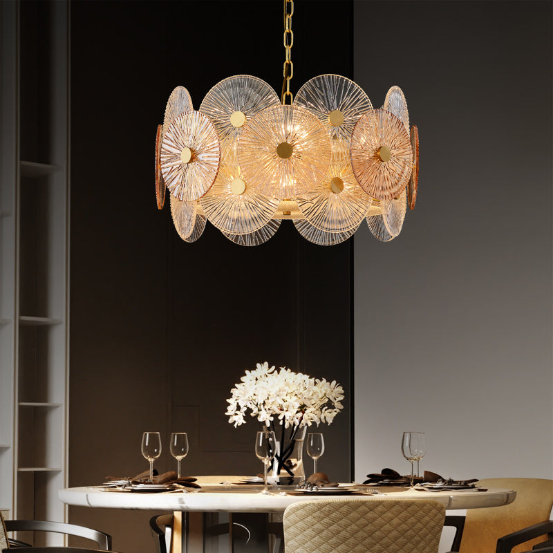 Round Transparent Wheel Brass Chandelier