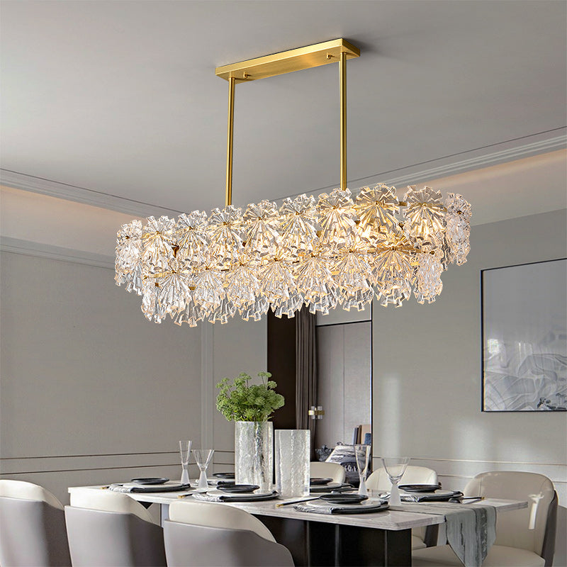 Postmodern luxury and full copper Snow glass rectangular chandelier