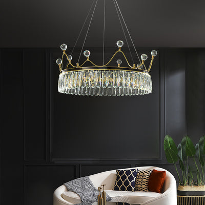 Creative Crown Crystal Round Golden Lamp Body Modern Chandelier
