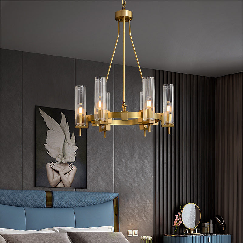 Modern Geometrical Clear Glass Brass Chandelier