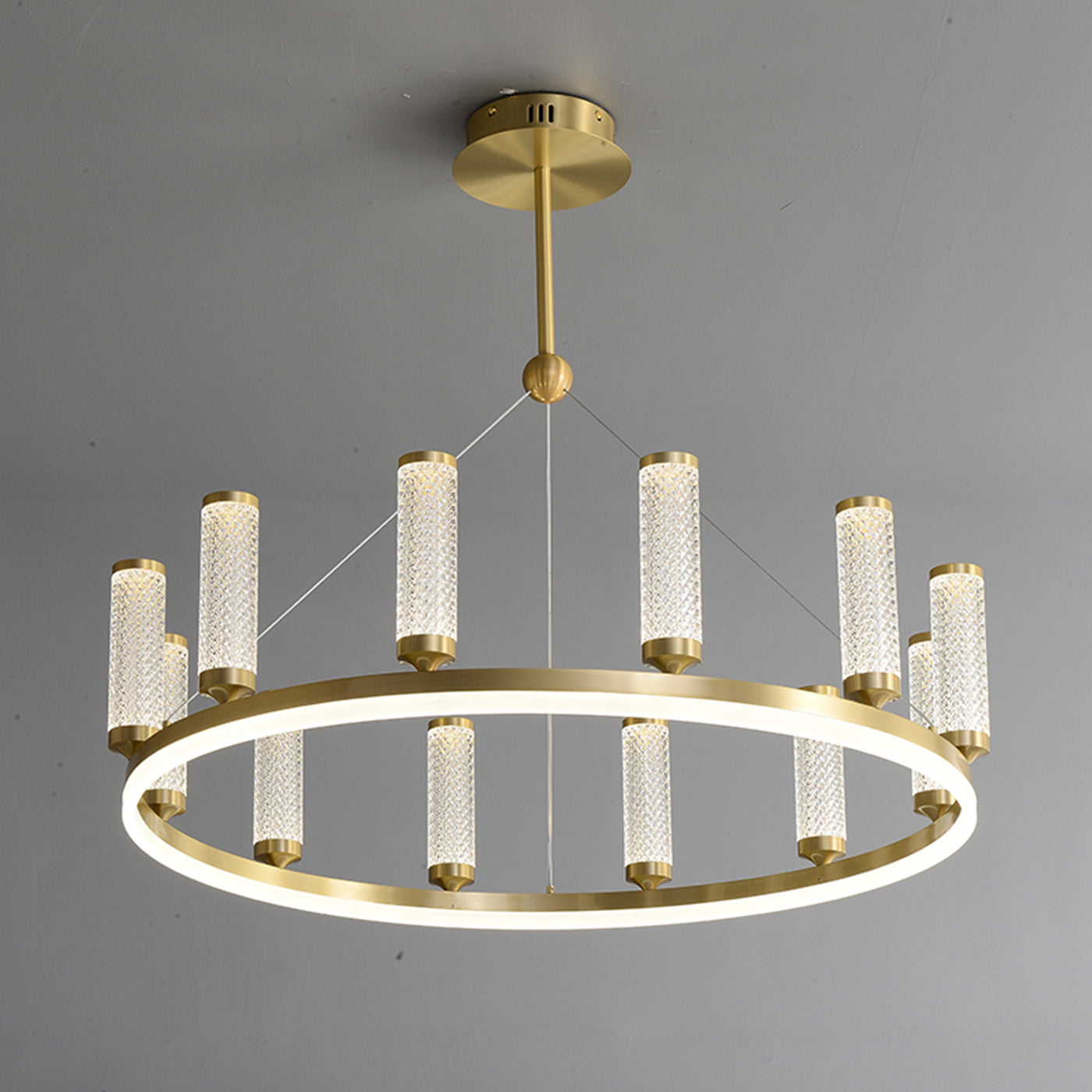 Creative long tube Golden Round Crystal Chandelier
