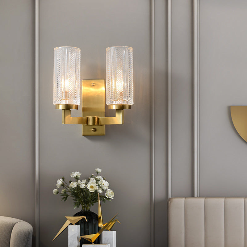 2-Lights Transparent Glass Wall Sconce
