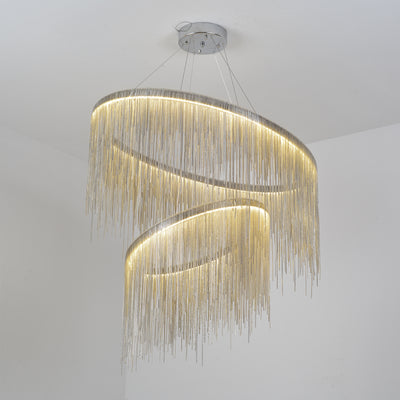Silver double layer tassel chain chandelier