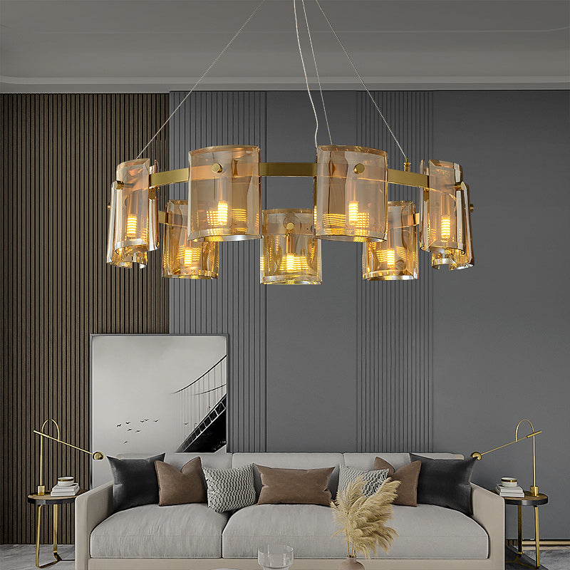 Smoke grey Faceted Crystal Glass Round Chandelier D32"