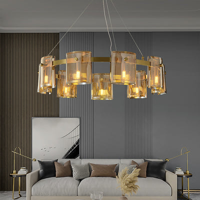 Smoke grey Faceted Crystal Glass Round Chandelier D32"
