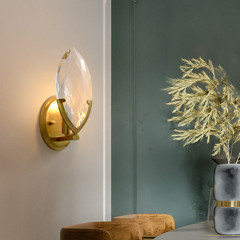 Leaf Brass Crystal Wall Sconce