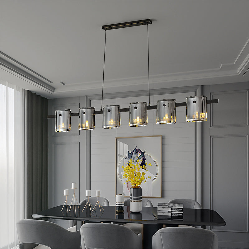 Modern Linear Smoke grey Rectangle chandelier L56"