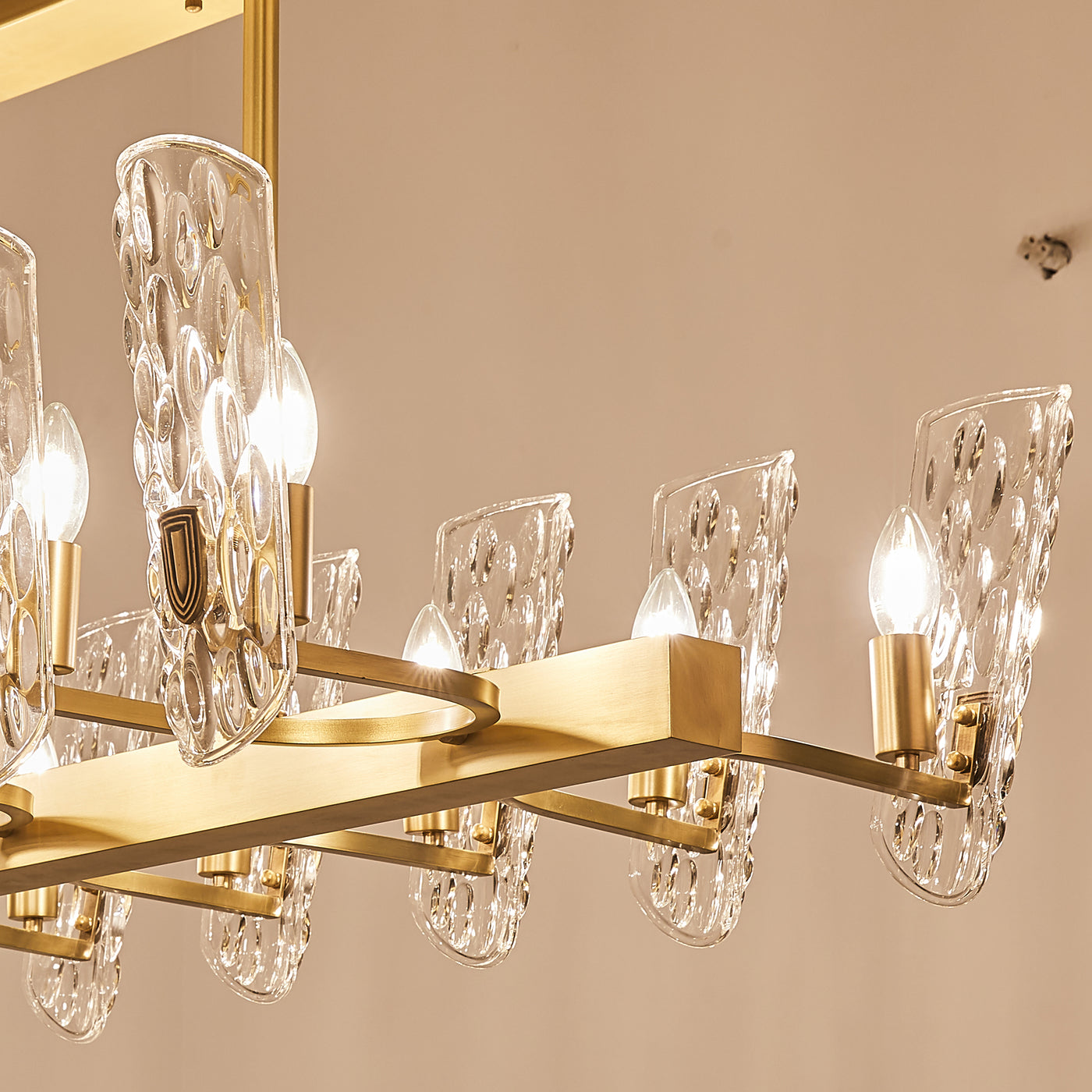 Water pattern glass rectangle gold chandelier