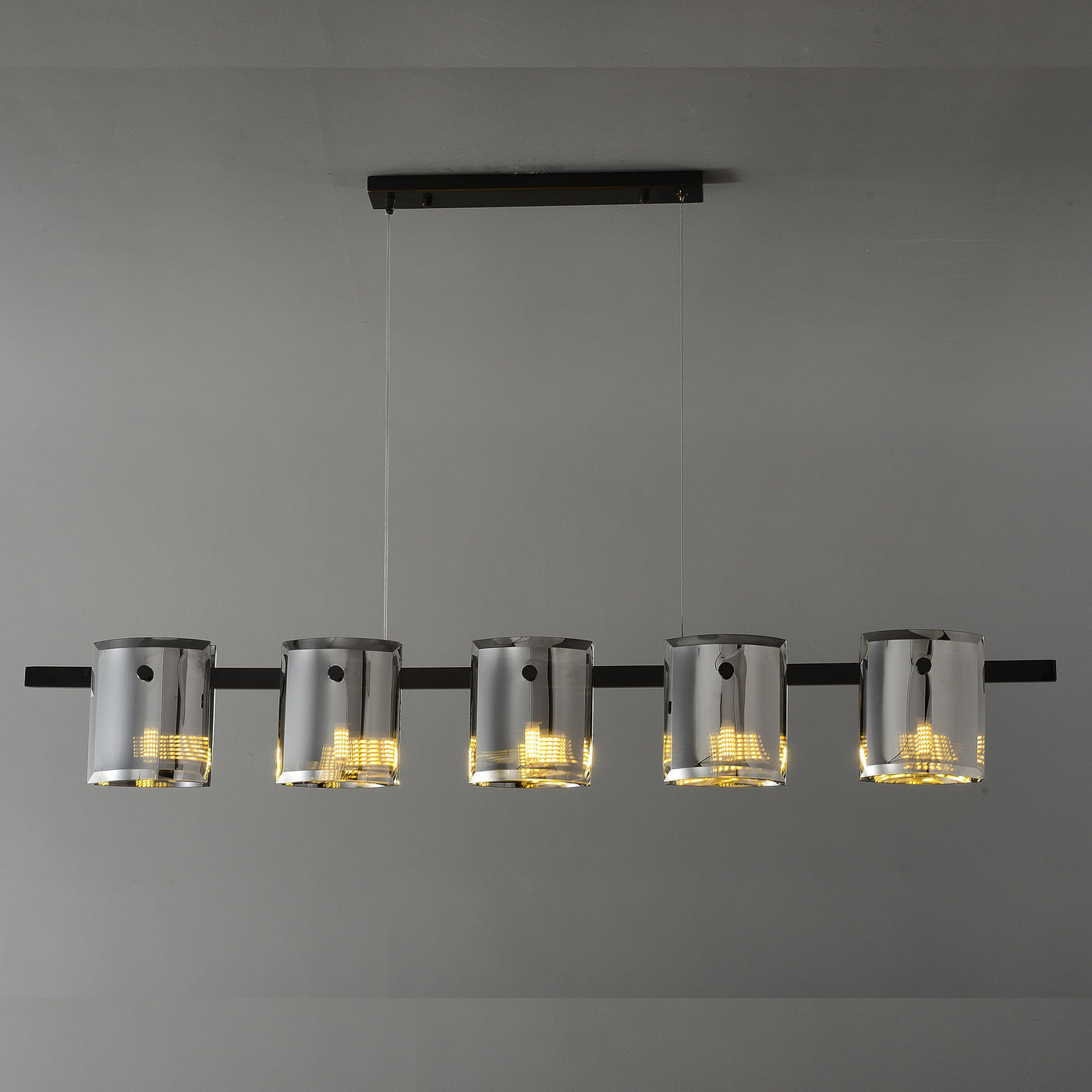 Modern Linear Smoke grey Rectangle chandelier L48"