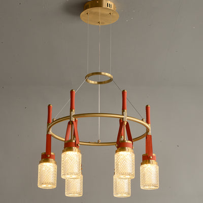 Luxury and full copper red leather chandelier