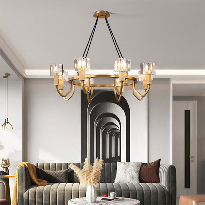 6 Light Round Cube Crystal Chandelier