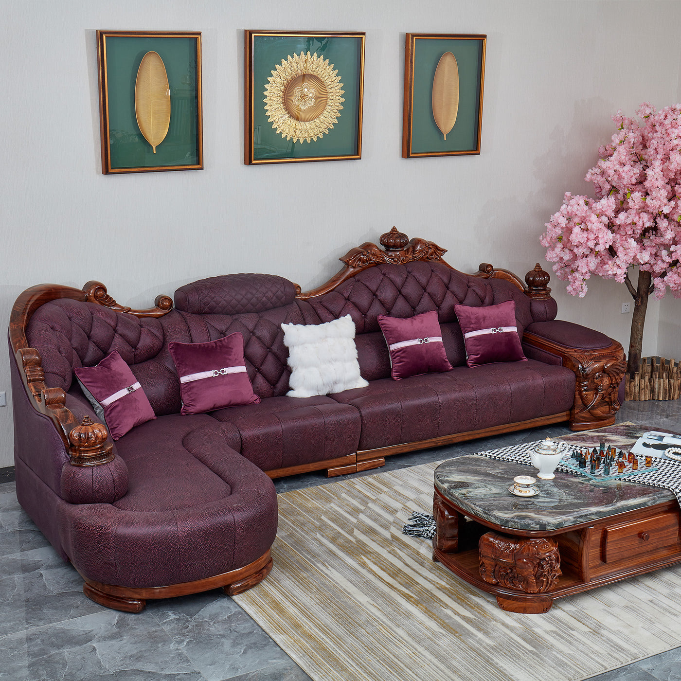 Purple leather clearance sofa set
