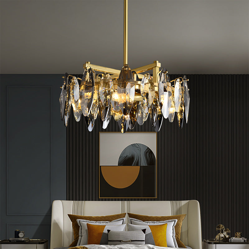 Industrial style crystal round chandelier