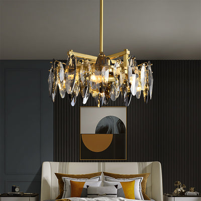 Industrial style crystal round chandelier