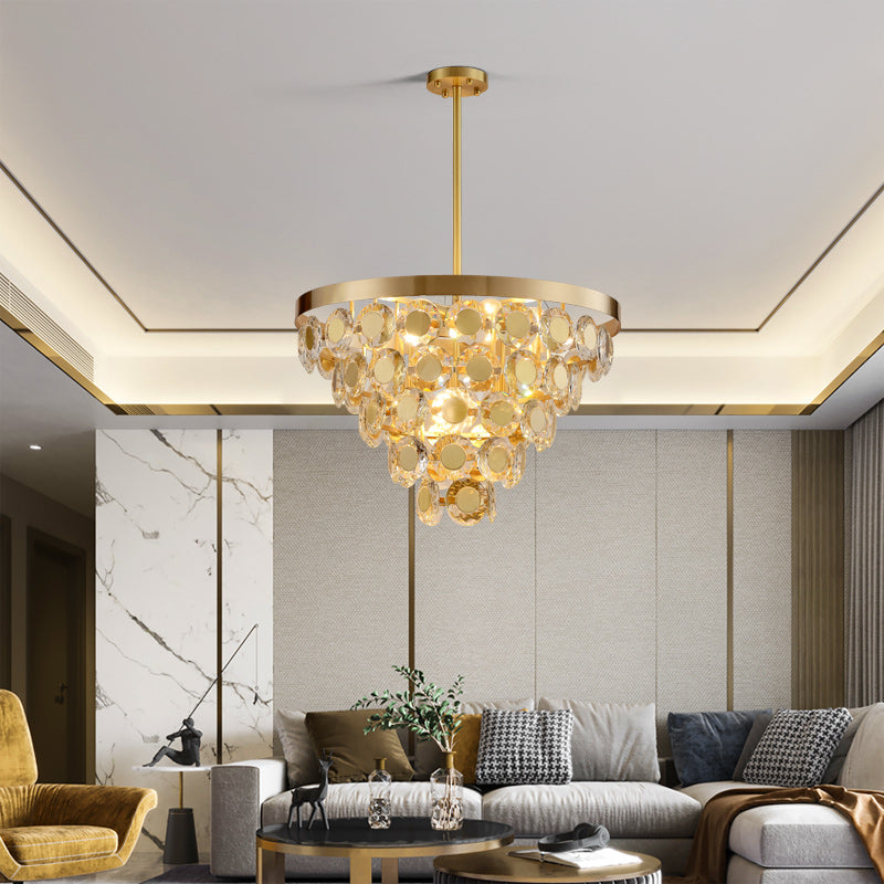 Conical Gold Coin Crystal Chandelier