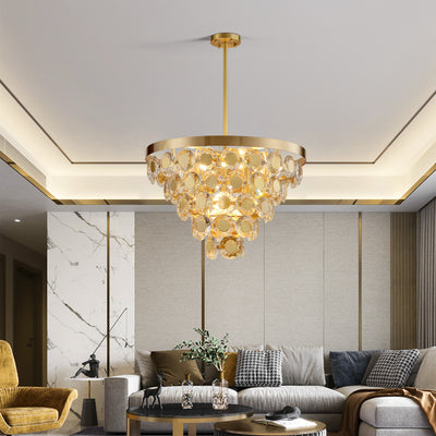 Conical Gold Coin Crystal Chandelier
