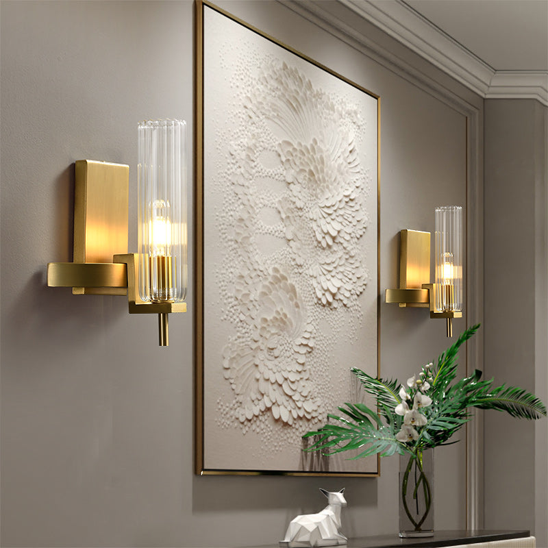 Modern Geometrical Clear Glass Brass Wall Sconce