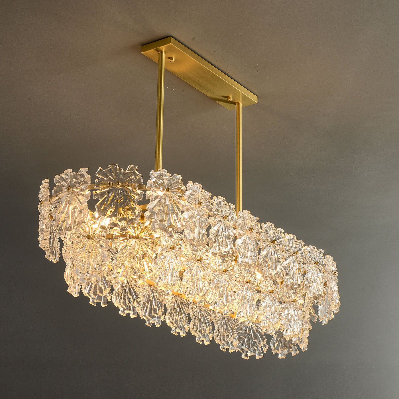 Postmodern luxury and full copper Snow glass rectangular chandelier