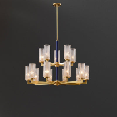 Double layer Blue Leather glass chandelier
