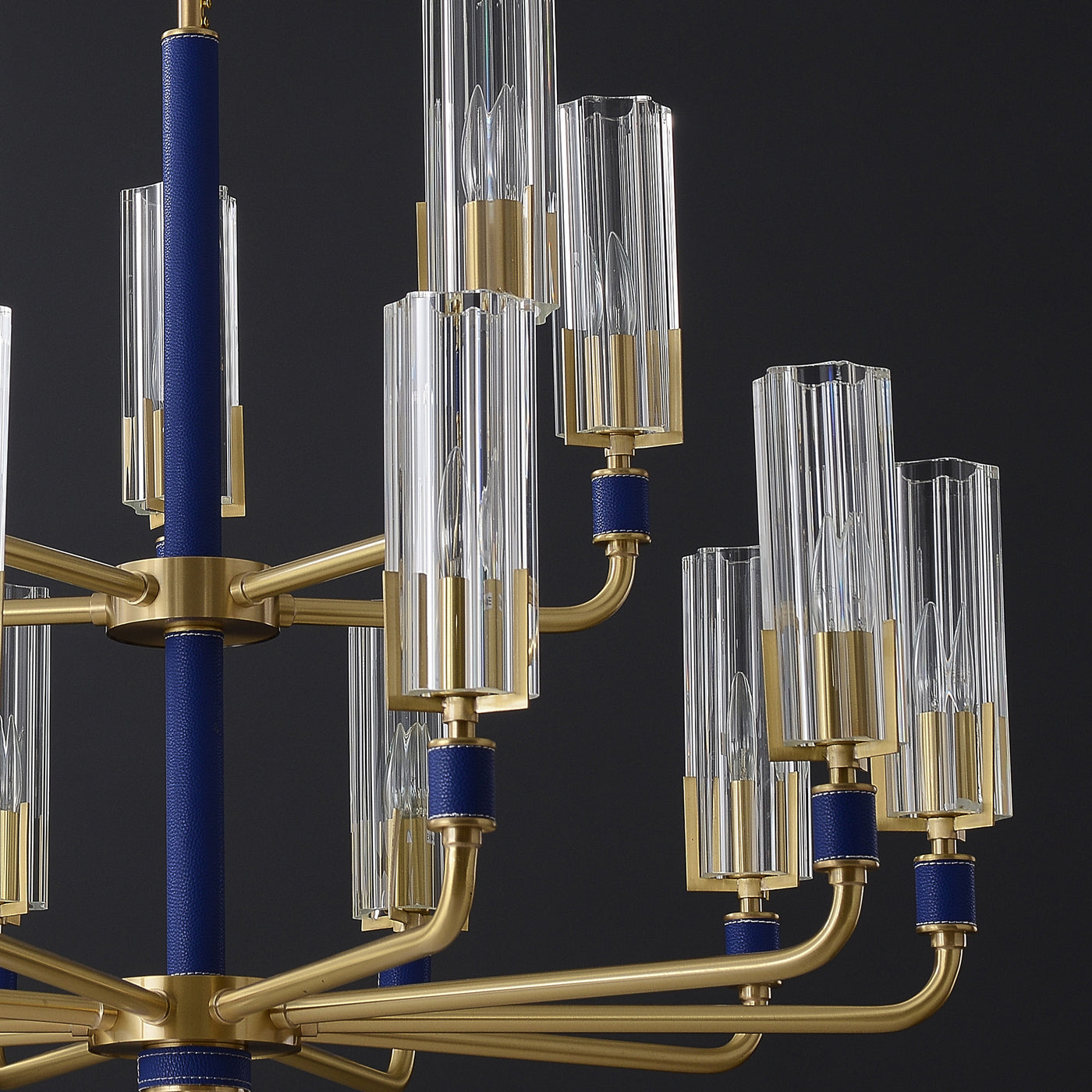 15 Lights Blue leather chandelier