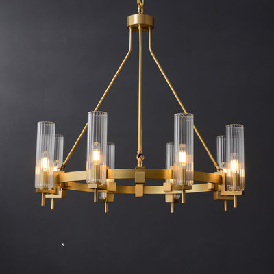 Modern Geometrical Clear Glass Brass Chandelier