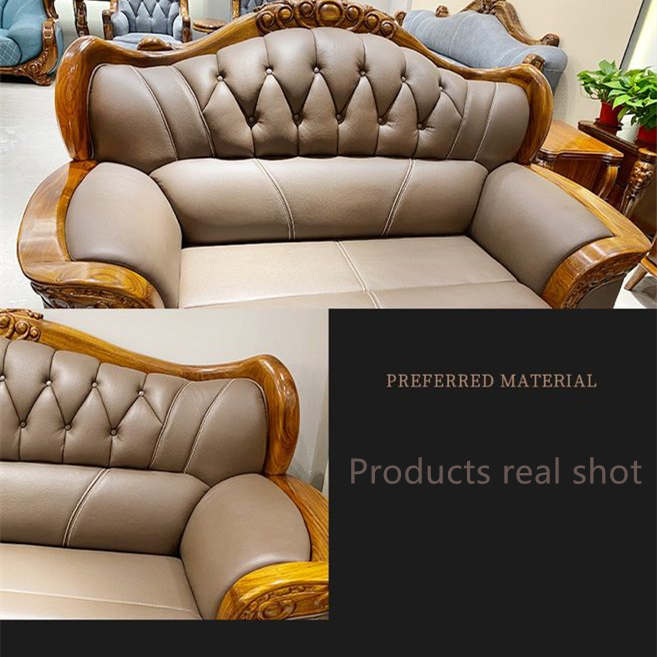 Luxury ebony wood leather sofa
