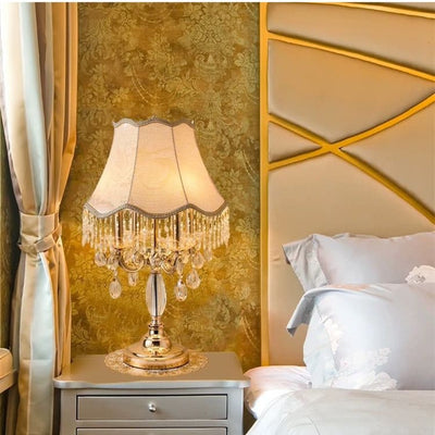 Printed fabric gold table lamp