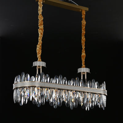 Long Crystal Rectangle Golden Lamp Body Modern Chandelier