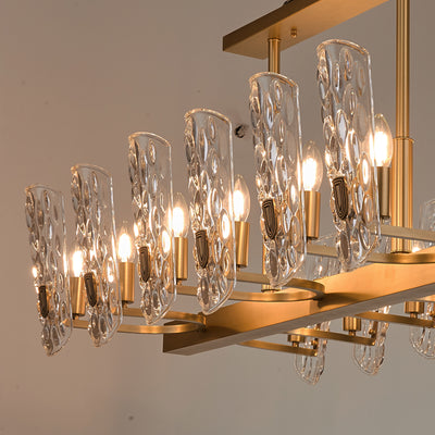 Water pattern glass rectangle gold chandelier