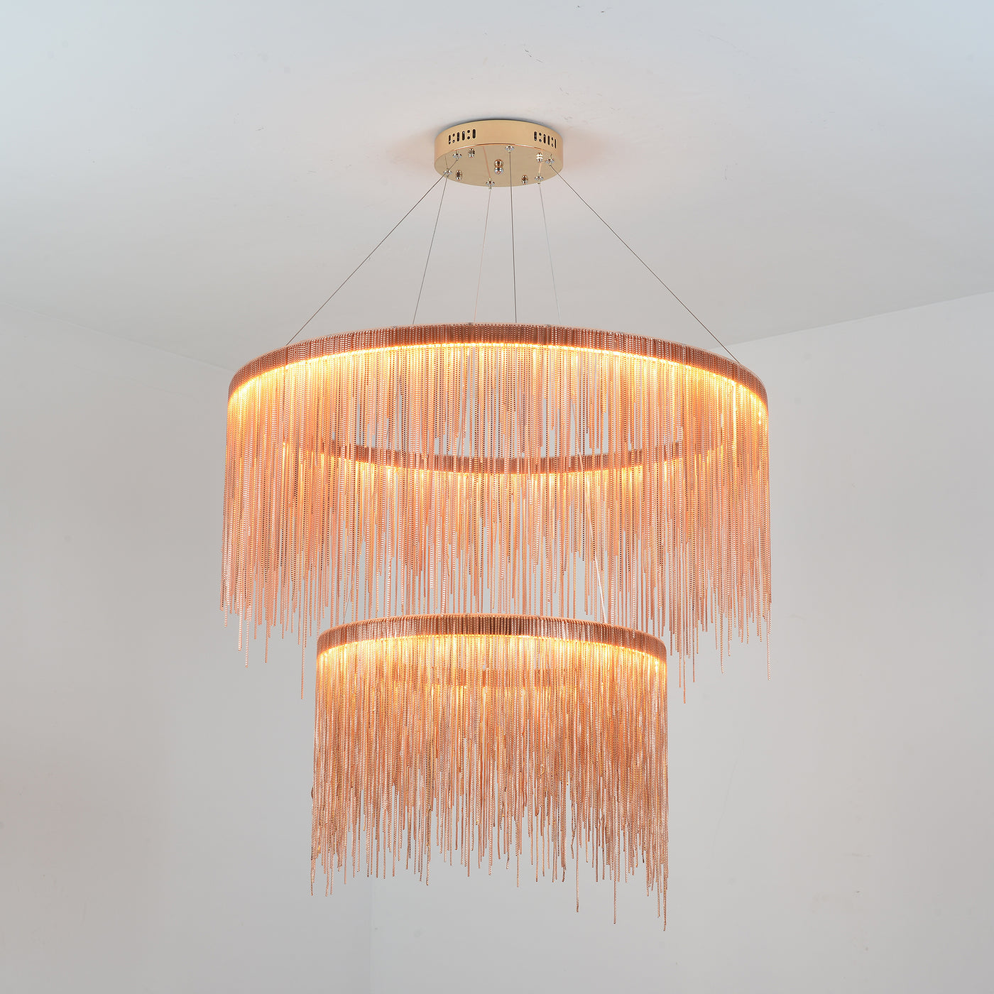 Silver double layer tassel chain chandelier