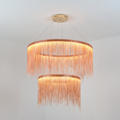 Silver double layer tassel chain chandelier
