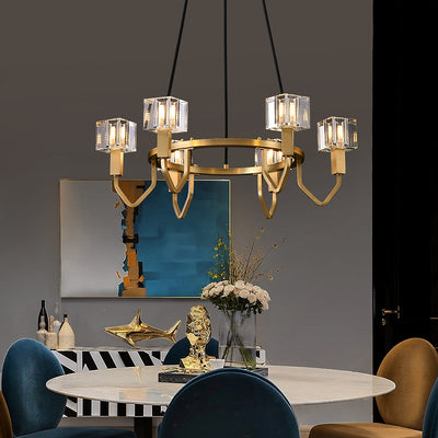 6 Light Round Cube Crystal Chandelier
